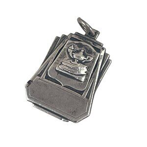 Art Deco Antique Lamp of Knowledge Sterling Silver Scholarly Stack Charm Pendant